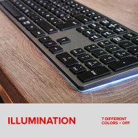 LEVIA RGB Rechargeable Metal Office Scissor Keyboard - Wireless, Bluetooth, grey - DE Layout