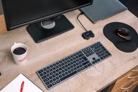 LEVIA RGB Rechargeable Metal Office Scissor Keyboard - Wireless, Bluetooth, grey - DE Layout