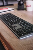 LEVIA RGB Rechargeable Metal Office Scissor Keyboard - Wireless, Bluetooth, grey - DE Layout